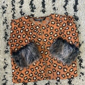 Leopard Print Jacket with Faux Fur Sleeves